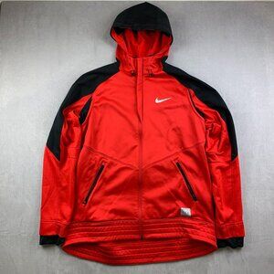 Nike Mens Sweater Jacket XL Red Black Hyper Elite Full Zip Hooded Long Sleeve